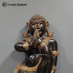 Brass Laddu Gopal Wall Art | Antique Black Finish with Gold Detailing
