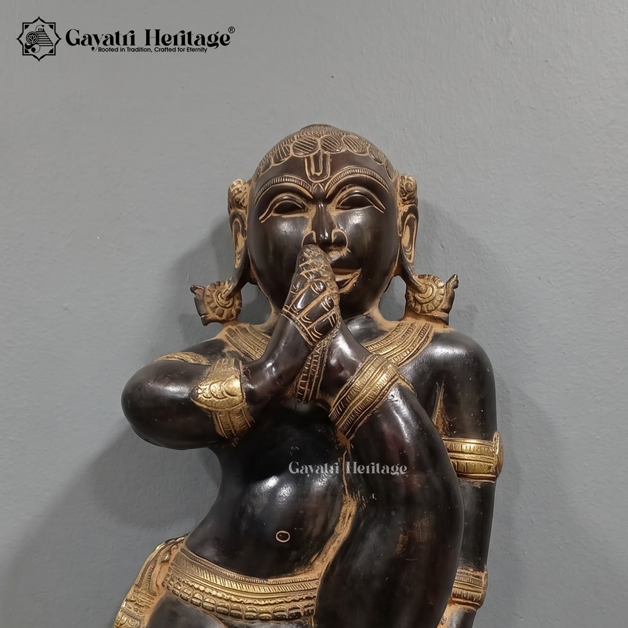 Brass Laddu Gopal Wall Art | Antique Black Finish with Gold Detailing