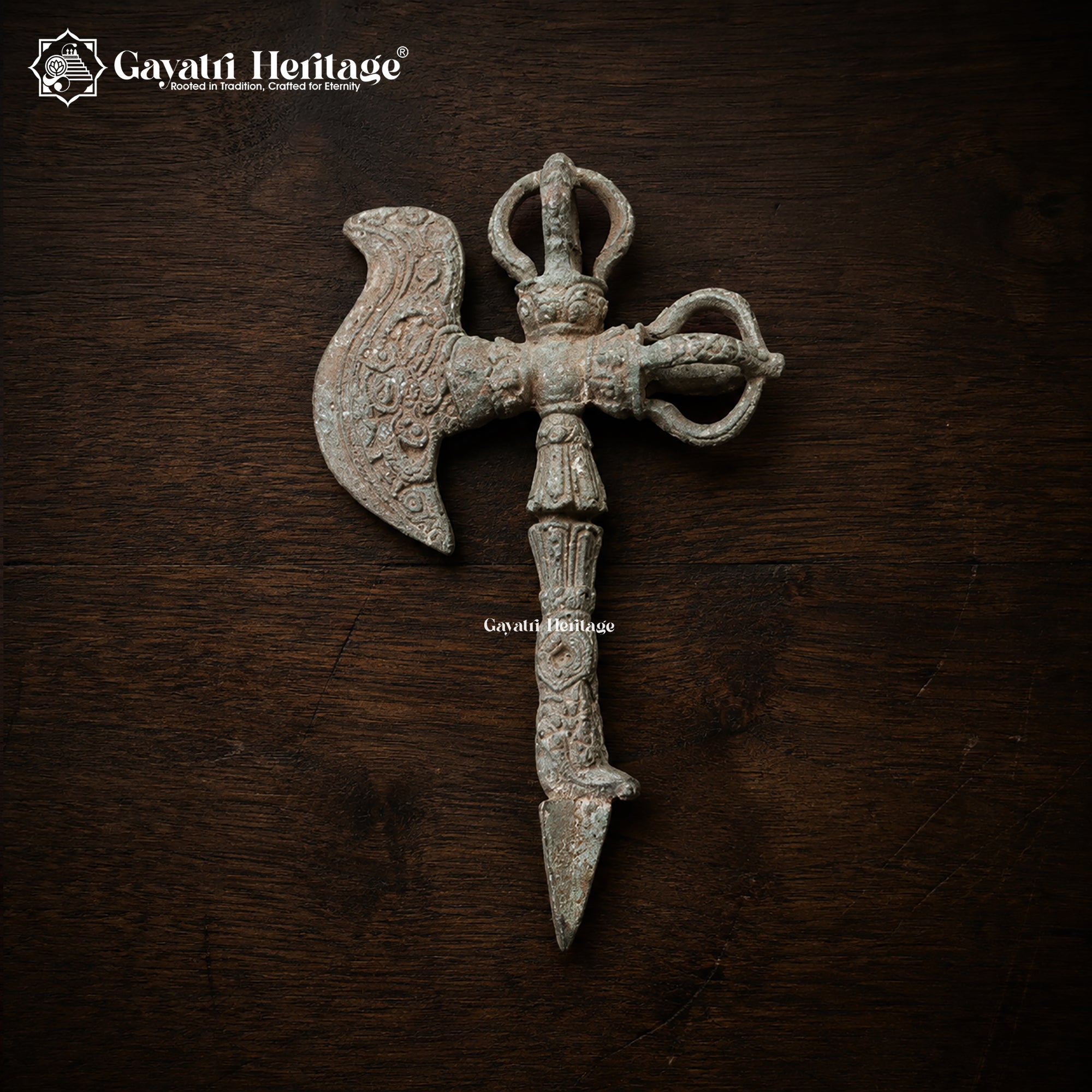 Rare Old Tibetan Ritual Axe (Kartika) Vajra Handle | Antique Brass Altar Piece  Himalayan Collectible Art