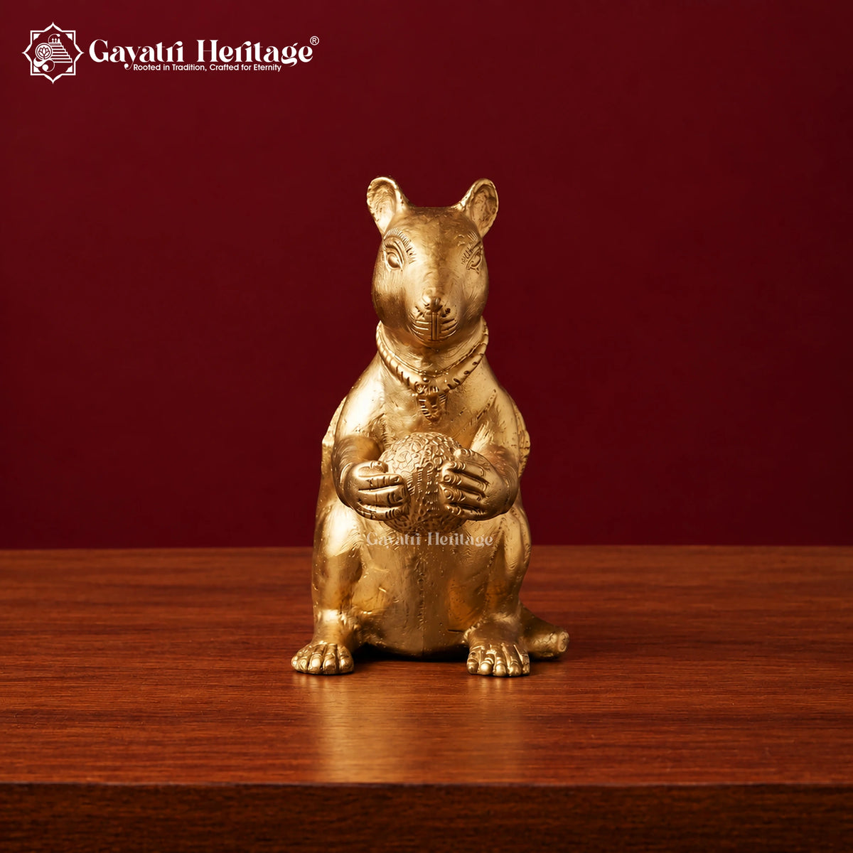 Brass Mushak Set of 3 | Ganesha Rat Vahana Figurines with Laddoo & Conch Diya | Handcrafted Pooja & Home Decor