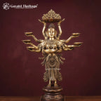 Brass Multi-Armed Deepalakshmi Diya Lamp Statue | Hand-Carved Goddess Figurine