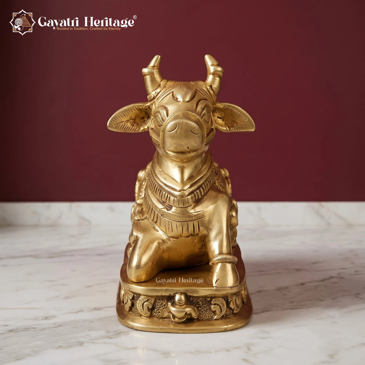 Brass Nandi Statue | Seated Bull Idol | Hindu Temple & Pooja Room Decor (6.5 Inch)
