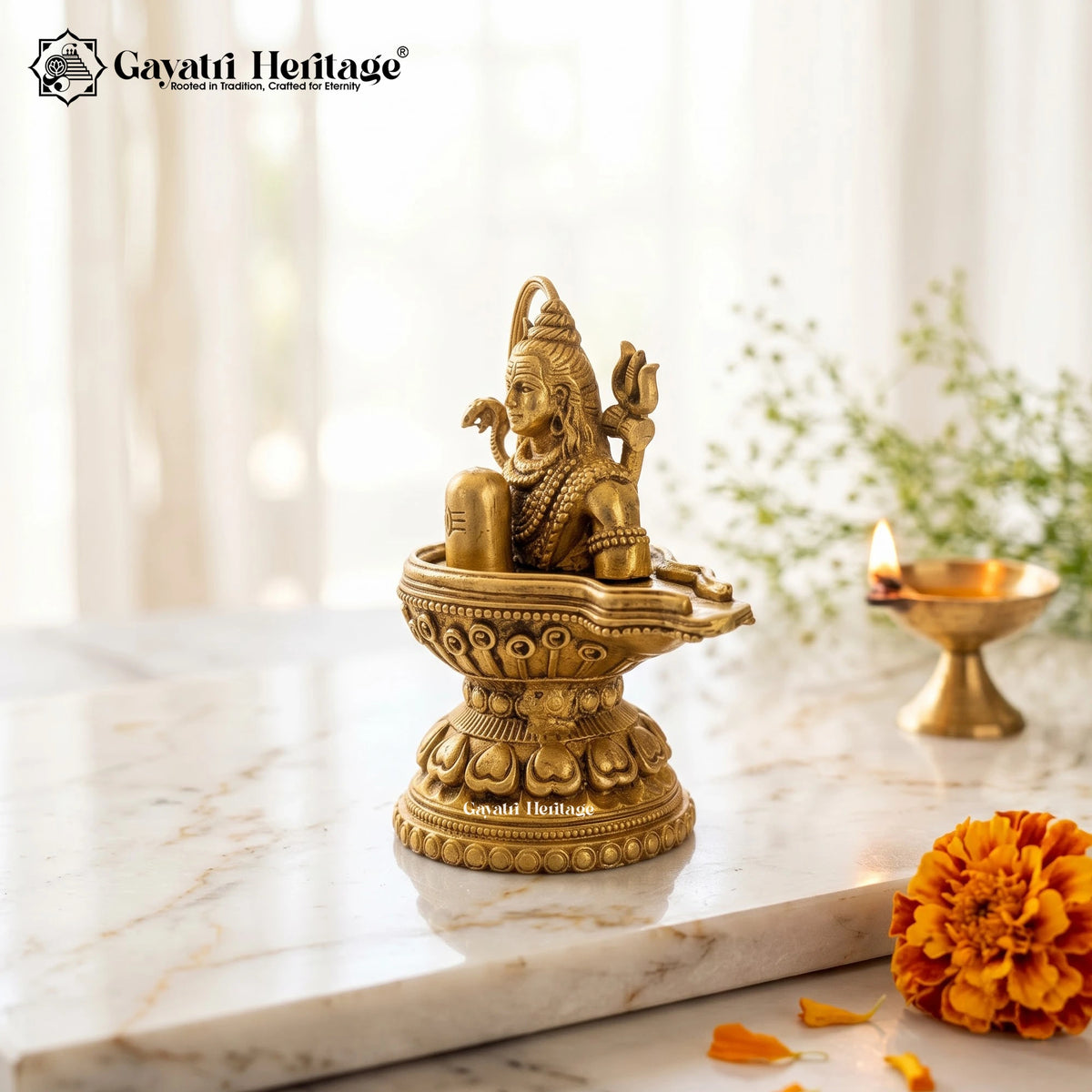 Brass Shivling Idol, Lord Shiva Mahadev with Ganga, Trishul & Snake, Shiva Lingam for Home Mandir & Pooja