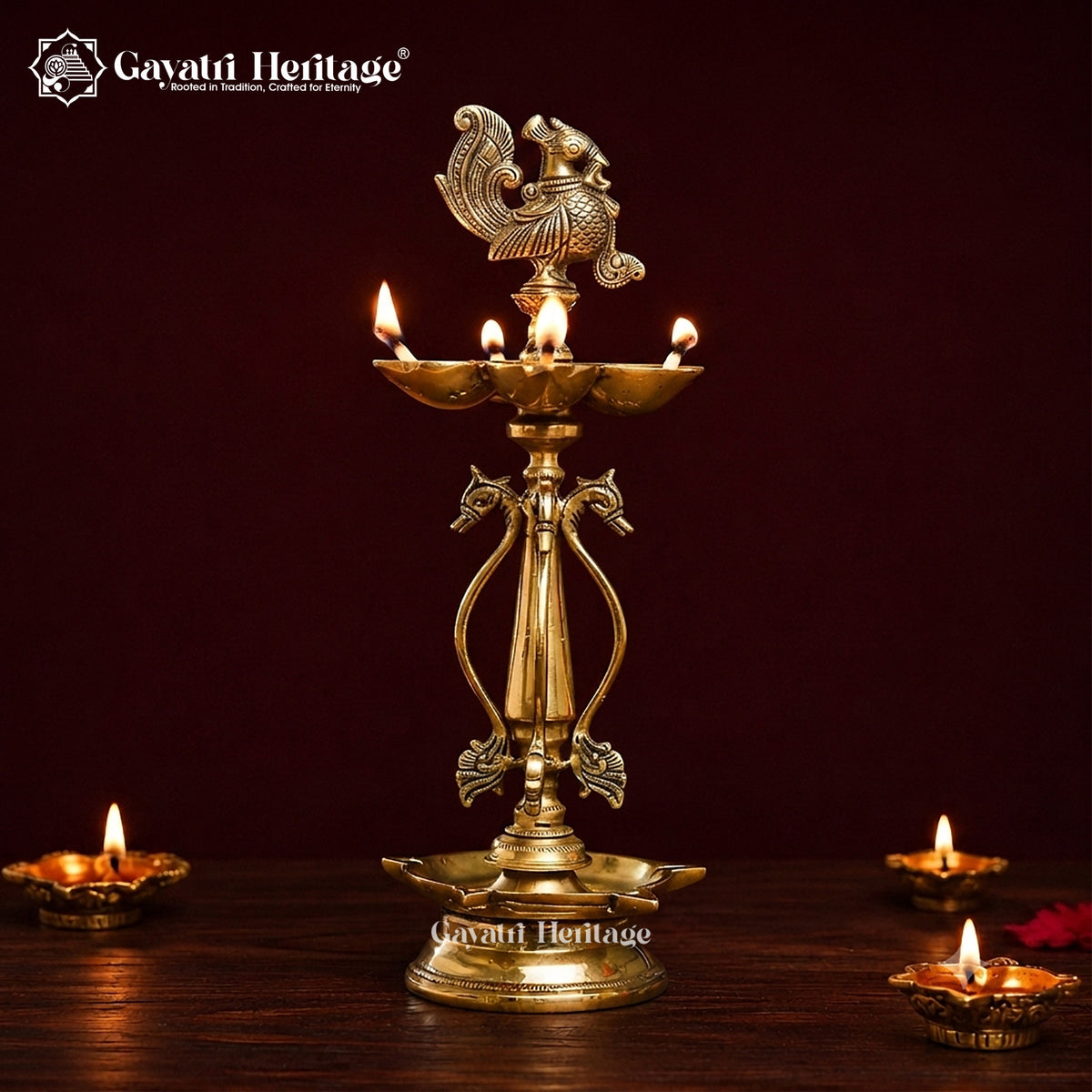 Brass Peacock Lamp – Traditional Diya Décor Piece | Gayatri Heritage