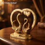 Antique Brass Twin Swan Heart Figurine 5.5" |  Handcrafted Love Birds Statue | Anniversary & Wedding Gift  | Gayatri Heritage