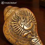 Brass Ganesha Shankh – Engraved Lord Ganesh Conch Shell for Pooja & Temple Decor