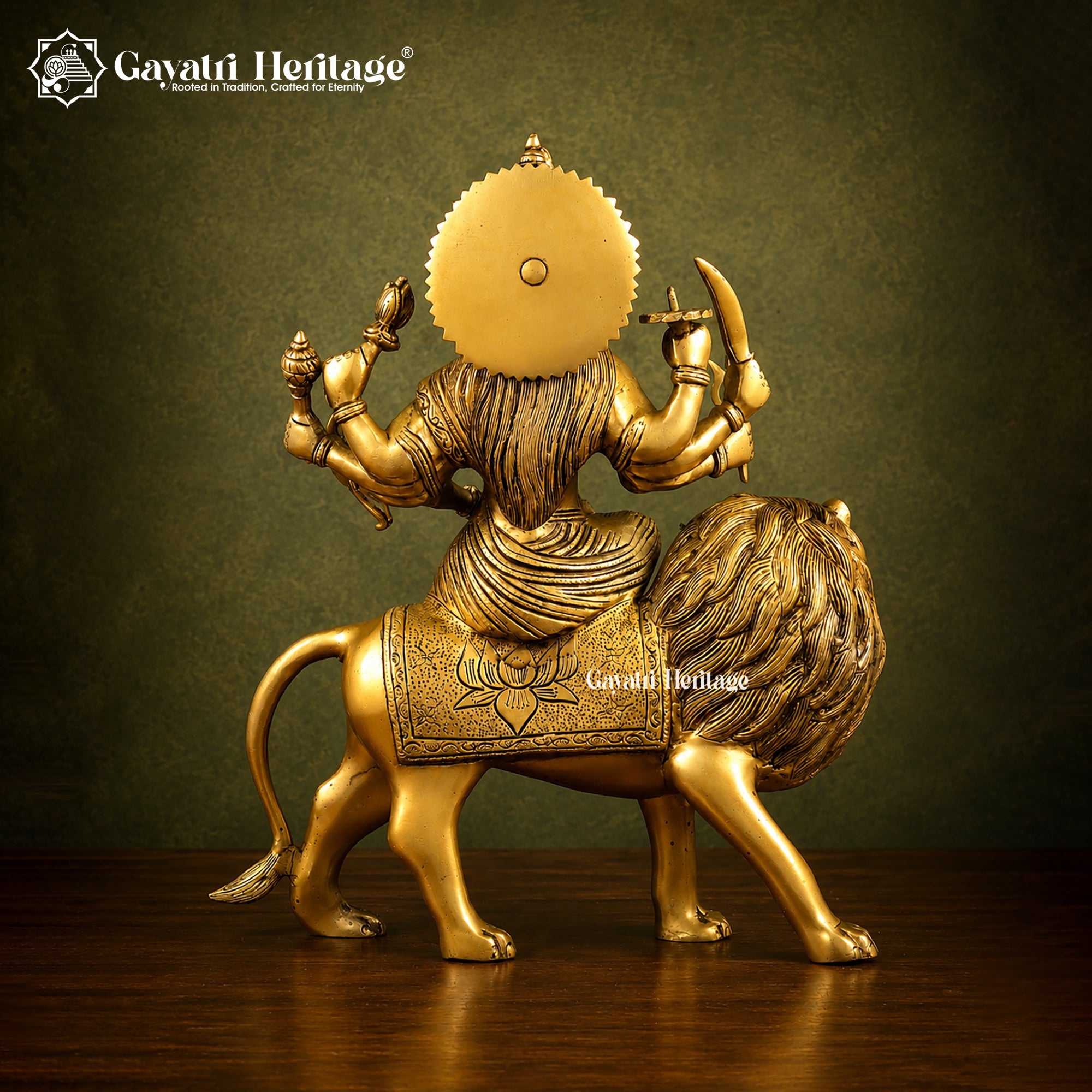 Brass Durga Mata Idol Sitting on Lion | Antique Finish | Hand Crafted Statue | Home Temple Decor