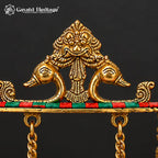Brass Ganesha Jhula with Stone Inlay & Temple Bells, Handcrafted Ganesh Swing Idol, Pooja & Home Temple Decor