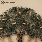 Brass Kalpvriksh Tree of Life Wall Art, Large 48 Inch Tree Wall Sculpture, Golden Birds, Green Gold Indian Luxury Decor