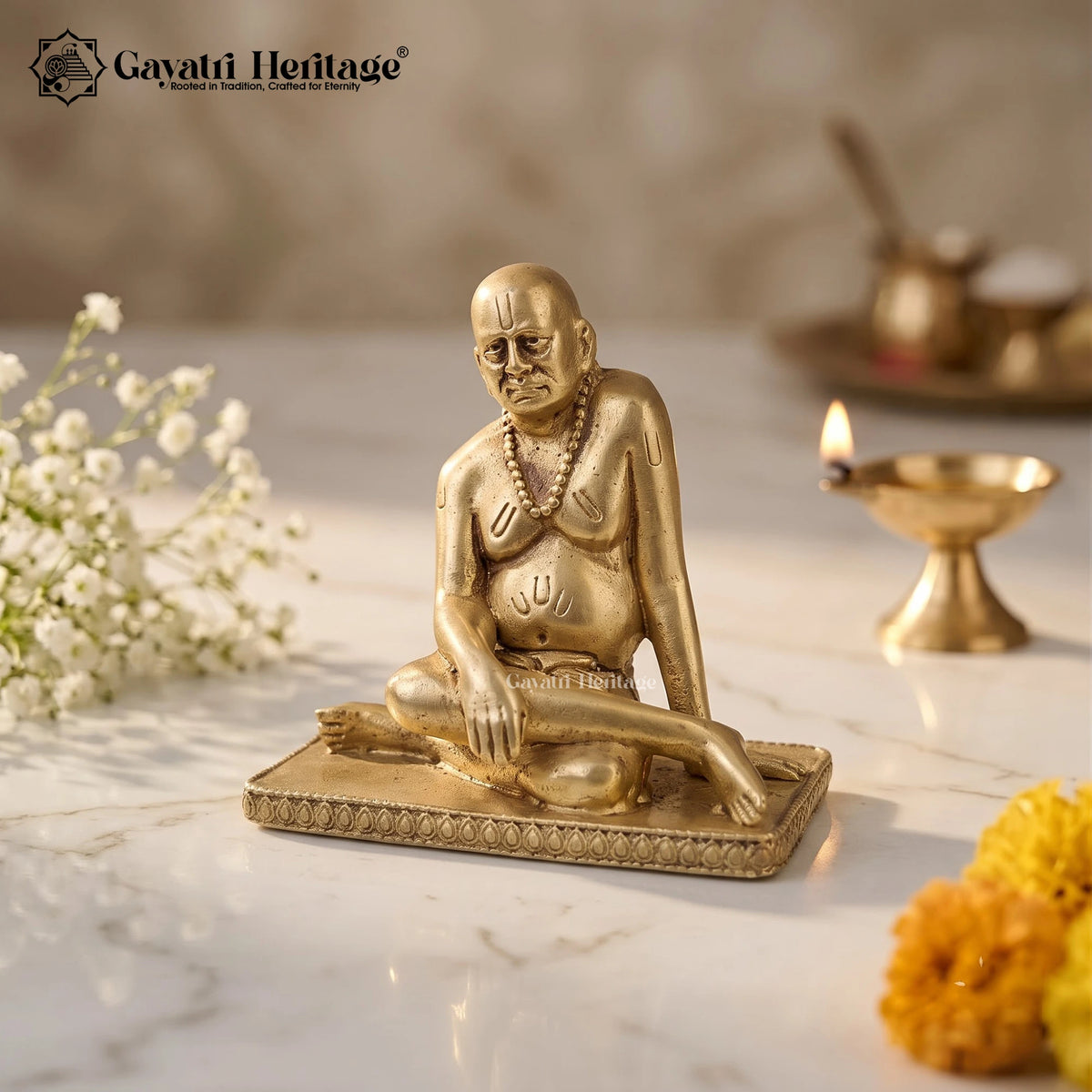 Brass Neem Karoli Baba Statue | Handcrafted Sitting Baba Murti | Spiritual Guru Idol | Meditation & Pooja Decor