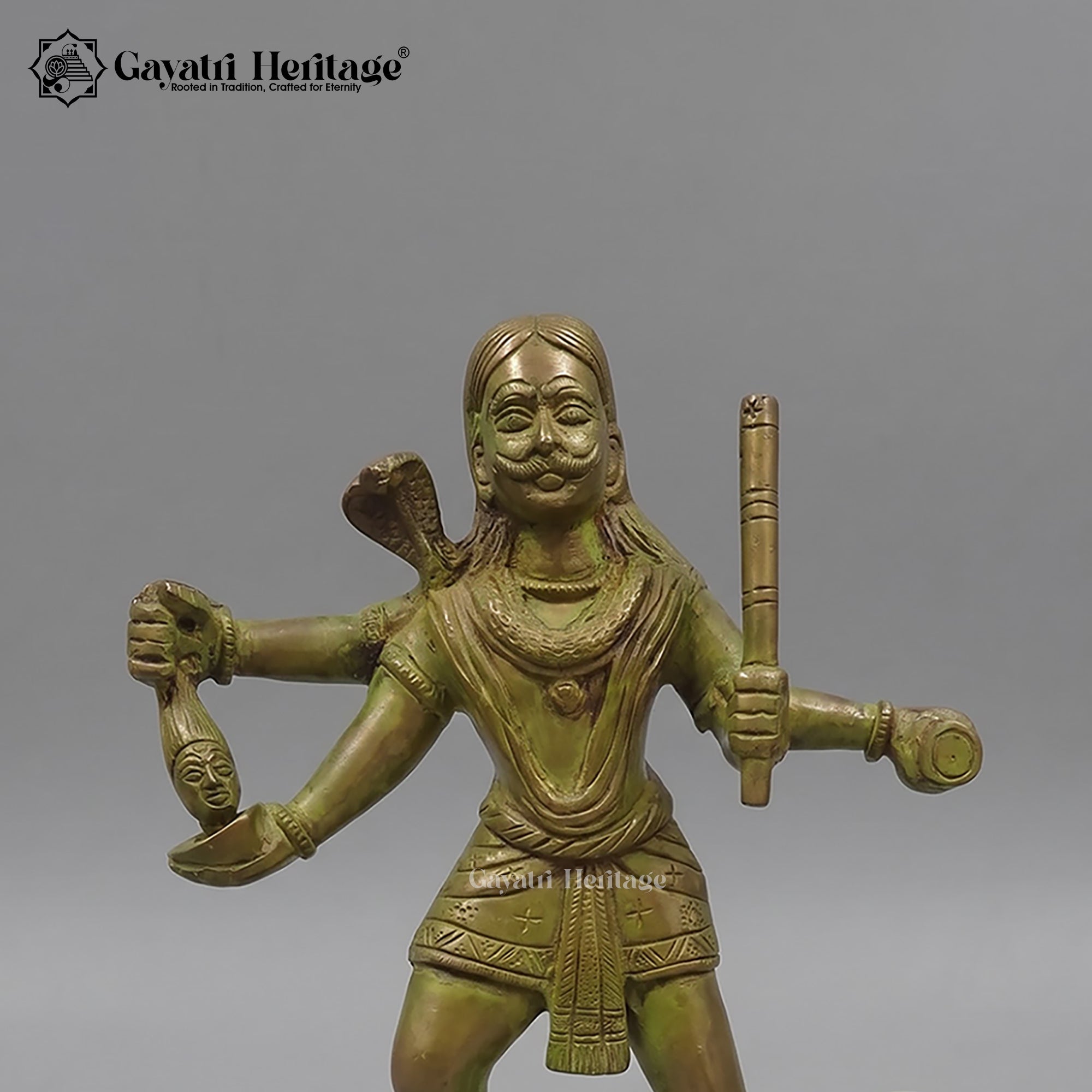 Brass Kaal Bhairav Statue with Dog | Antique Green Patina Finish | Handcrafted Lord Shiva Idol