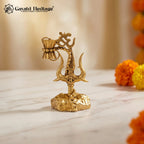 Brass Trishul Om Damru | Lord Shiva Trident with Om & Damru  | Car Dashboard & Home Mandir Decor