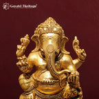 Brass Ganesha Statue on Lotus Base – Handcrafted Lord Ganesh Idol for Home Temple & Pooja Decor