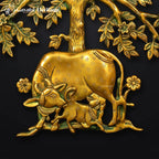 Brass Kamdhenu Tree Wall Decor | Cow & Calf Traditional Indian Art (20 Inch)