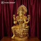 Brass Lakshmi Statue | Antique Gold Four-Armed Goddess Sculpture for Home Temple Decor