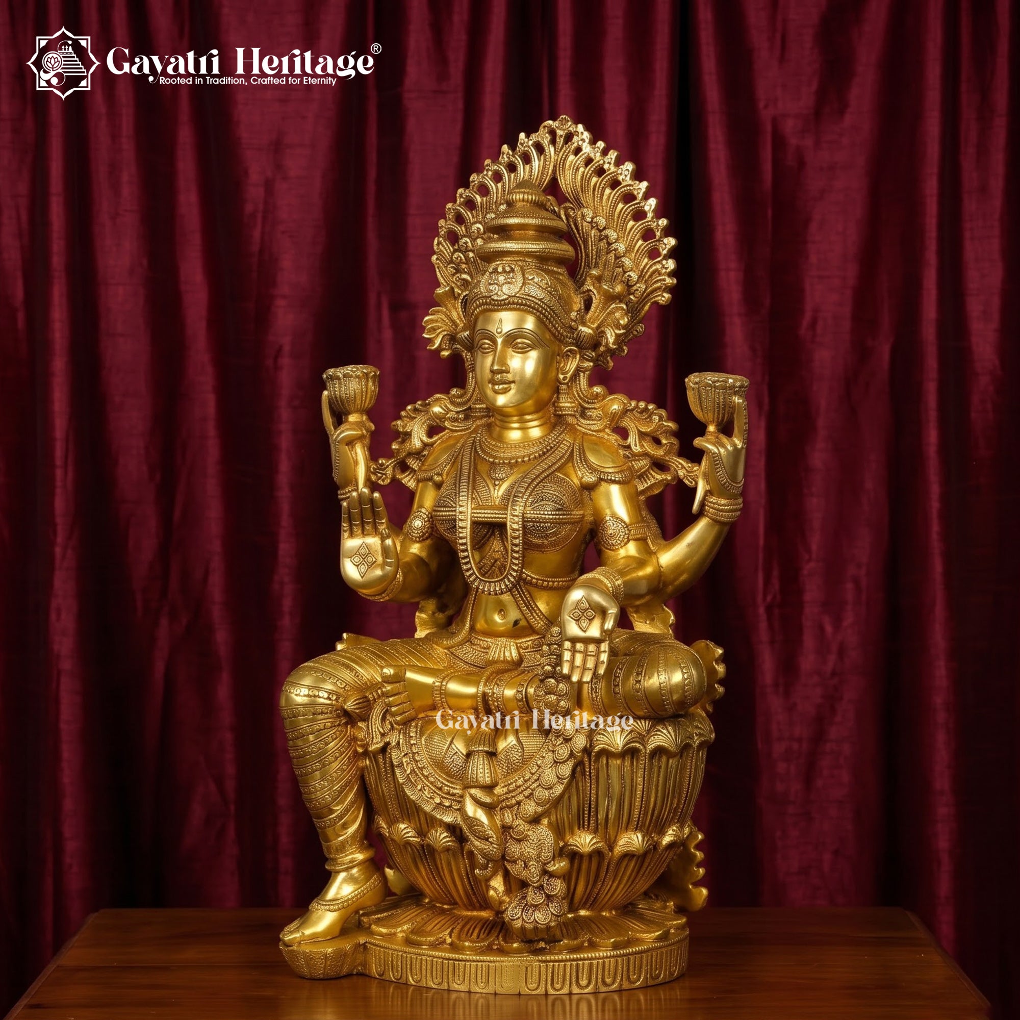 Brass Lakshmi Statue | Antique Gold Four-Armed Goddess Sculpture for Home Temple Decor