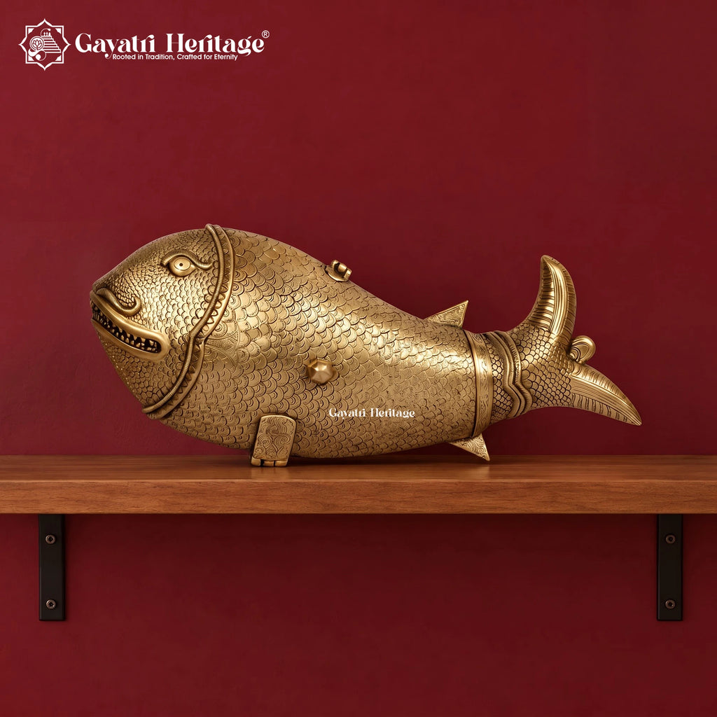 Brass Fish Figurine, Handcrafted Golden Fish Statue, Traditional Indian Brass Decor, Nautical Home Accent, Unique Housewarming Gift