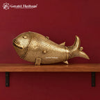 Brass Fish Figurine, Handcrafted Golden Fish Statue, Traditional Indian Brass Decor, Nautical Home Accent, Unique Housewarming Gift