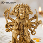 Brass Panchmukhi Anjaneya Statue | Five-Faced Bajrangbali Idol | Handcrafted Hanuman Murti | Vastu & Pooja Decor