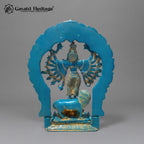 Brass Mahishasura Mardini Statue | Turquoise & Gold Finish Durga Idol – 12 Inch