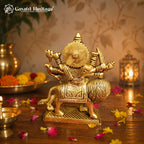 Brass Durga Maa on Lion Statue | Conical Crown Sherawali Idol