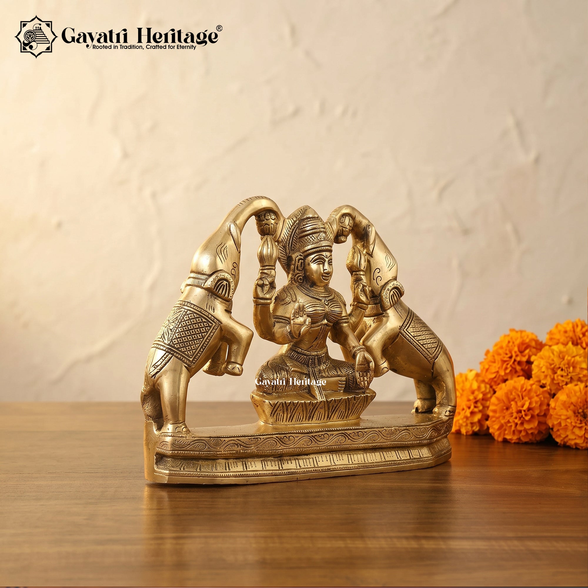 Pure Brass Gajalakshmi Idol with Elephants – Goddess Lakshmi Statue | Gayatri Heritage