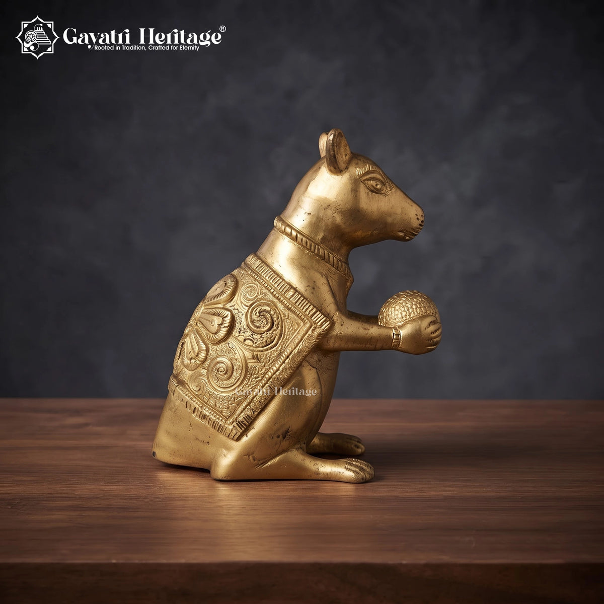 Brass Mushak with Laddoo Statue | Lord Ganesha’s Rat Vahana Idol