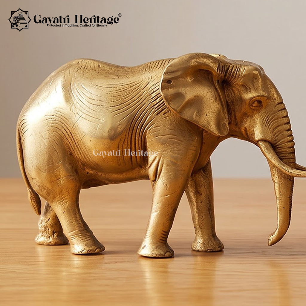 Brass Wild Elephant Pair Statue | Traditional Indian Elephant Figurines | Luxury Home Decor, Living Room Tabletop & Office Display