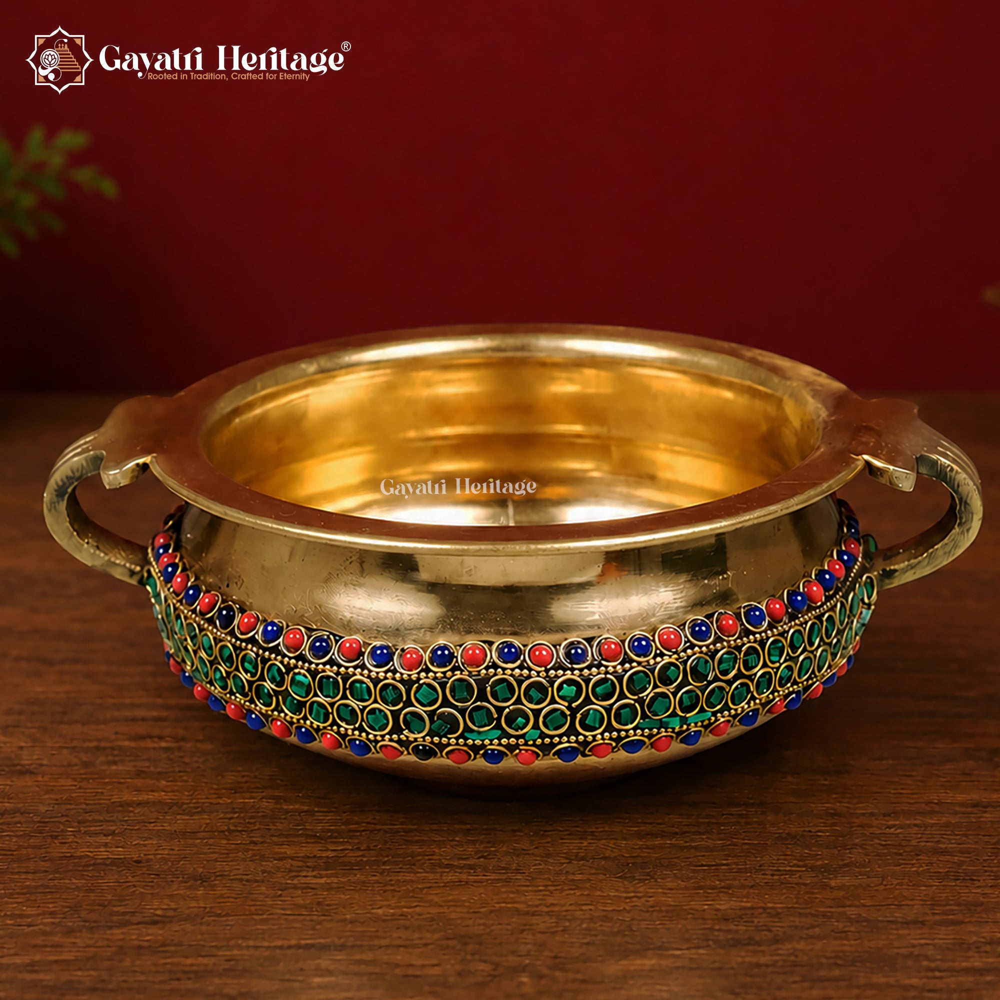 Brass Traditional Urli with Stone Work – Elegant Home Decor | Gayatri Heritage