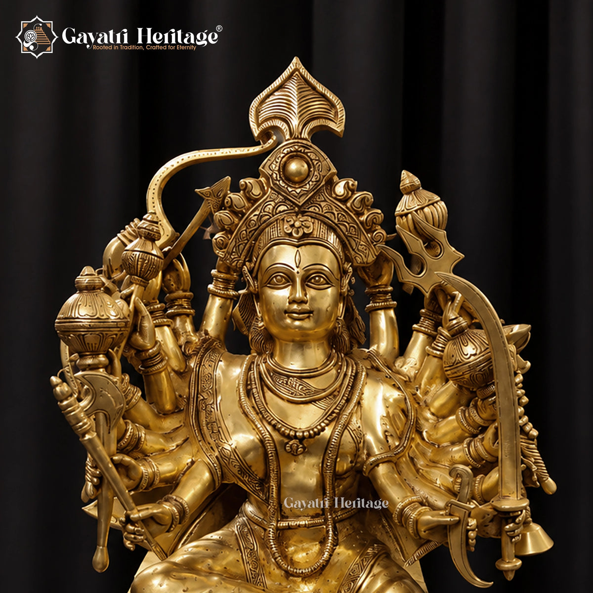 18-Handed Brass Durga Maa Statue – view 3 of 5