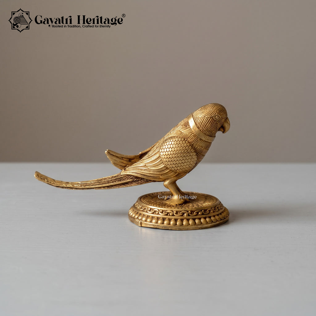 Brass Parrot Statue | Traditional Indian Bird Figurine | Home Decor & Tabletop Accent