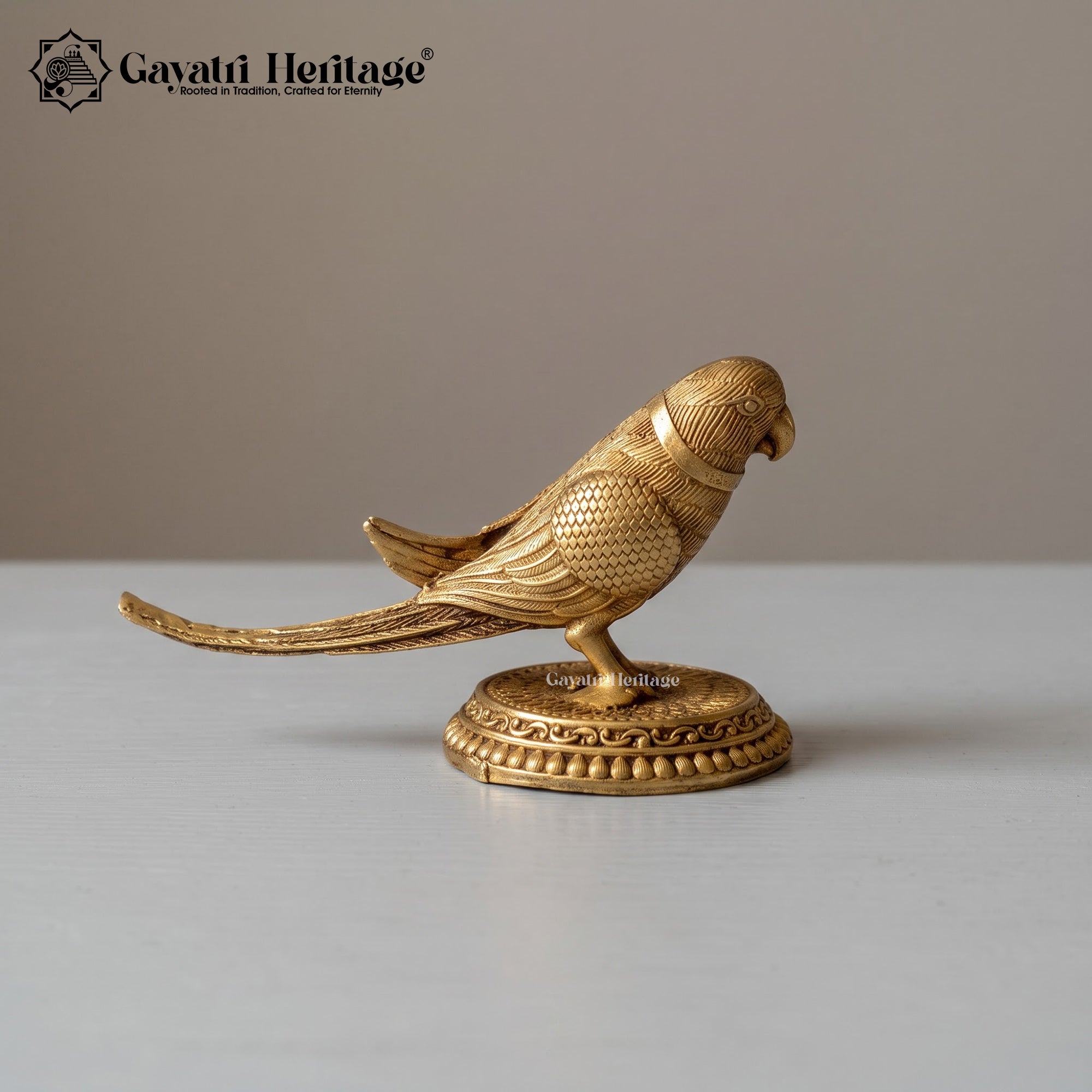 Brass Parrot Statue | Traditional Indian Bird Figurine | Home Decor & Tabletop Accent
