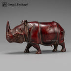 Brass Rhino Statue – Deep Red Maroon Antique Finish with Textured Skin Detail