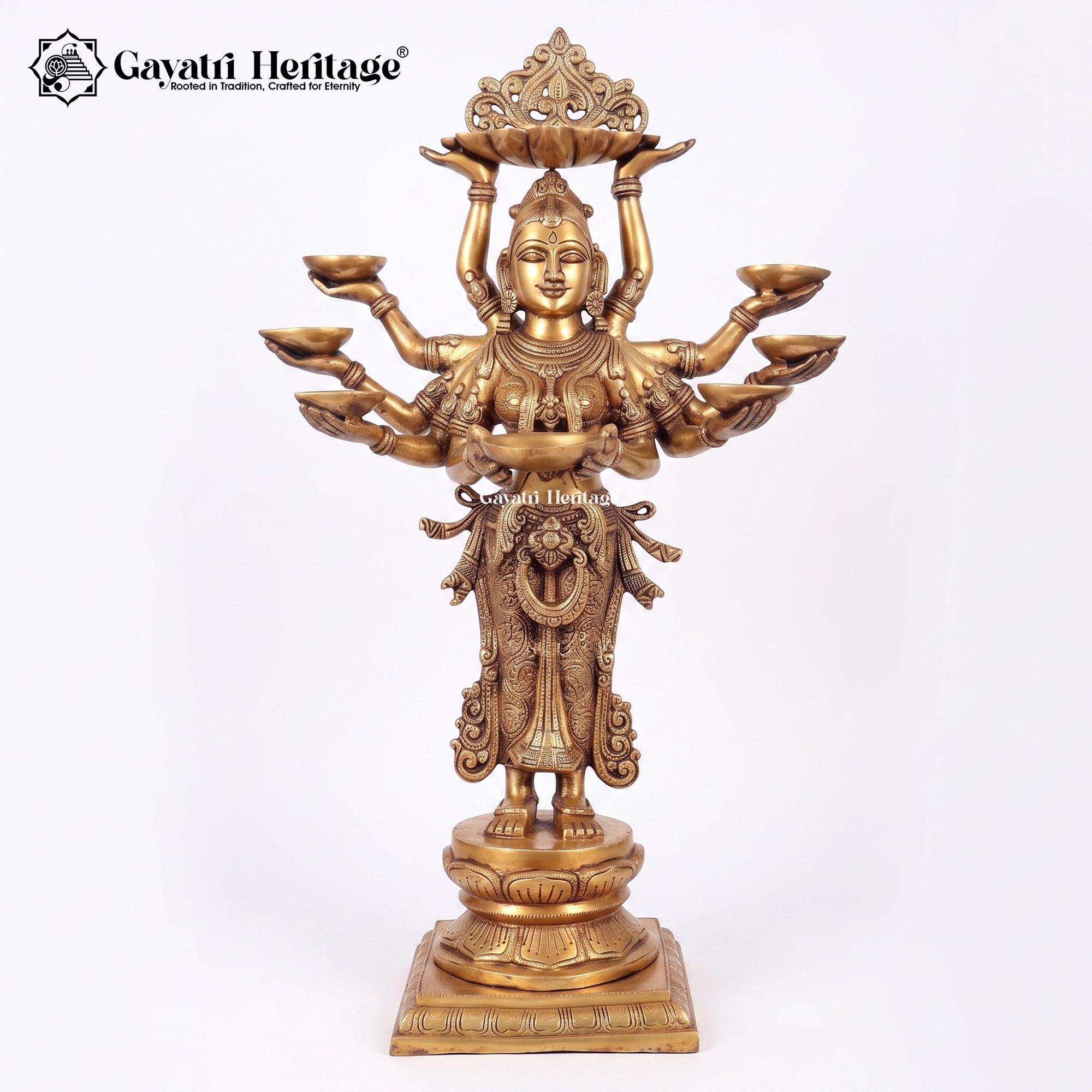 Brass Ten-Armed Deep Lady - Goddess Lamp  Decor | Gayatri Heritage
