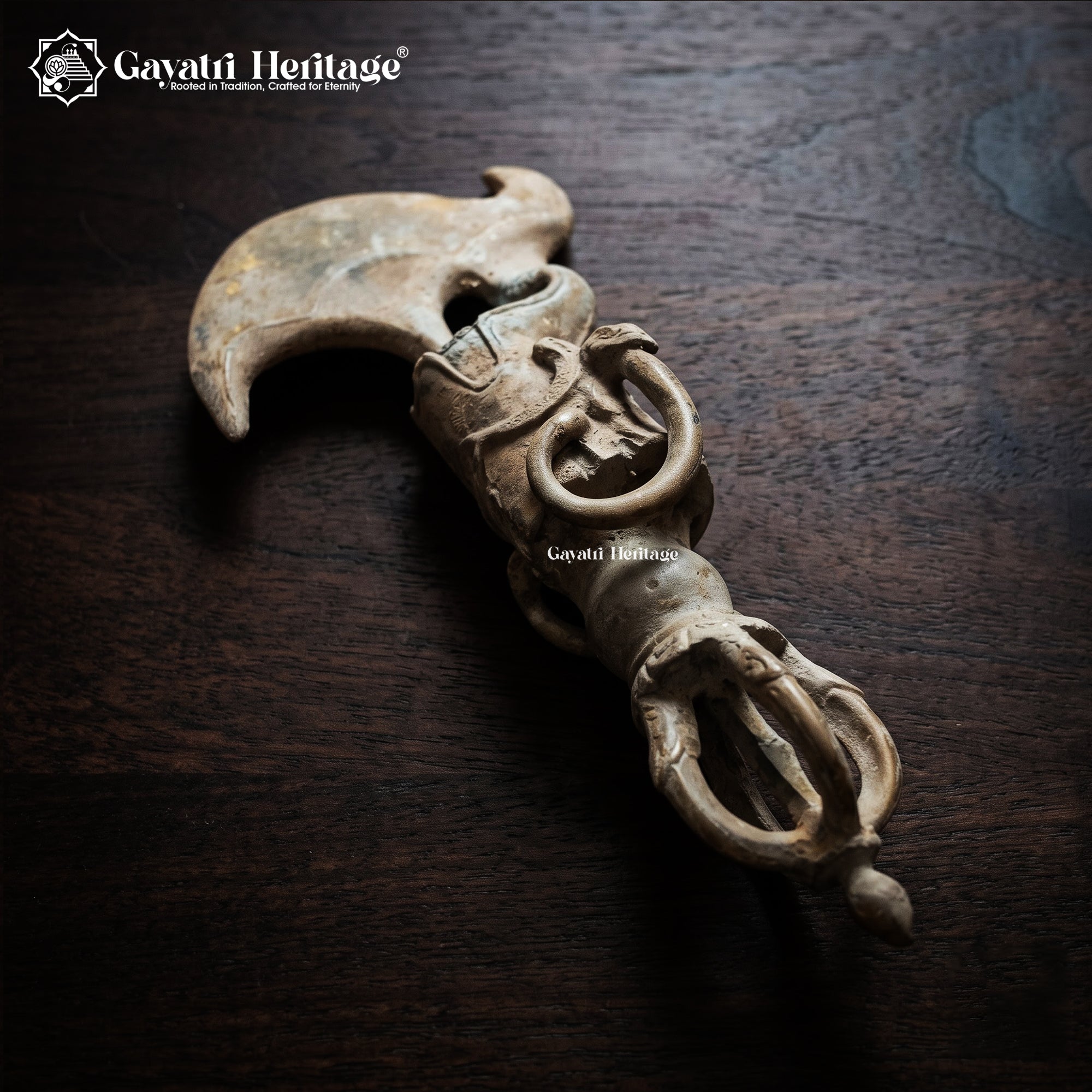Old Bronze Ceremonial Axe | Elephant Head Design | Antique Himalayan Ritual Artifact | Vintage Tribal Decor