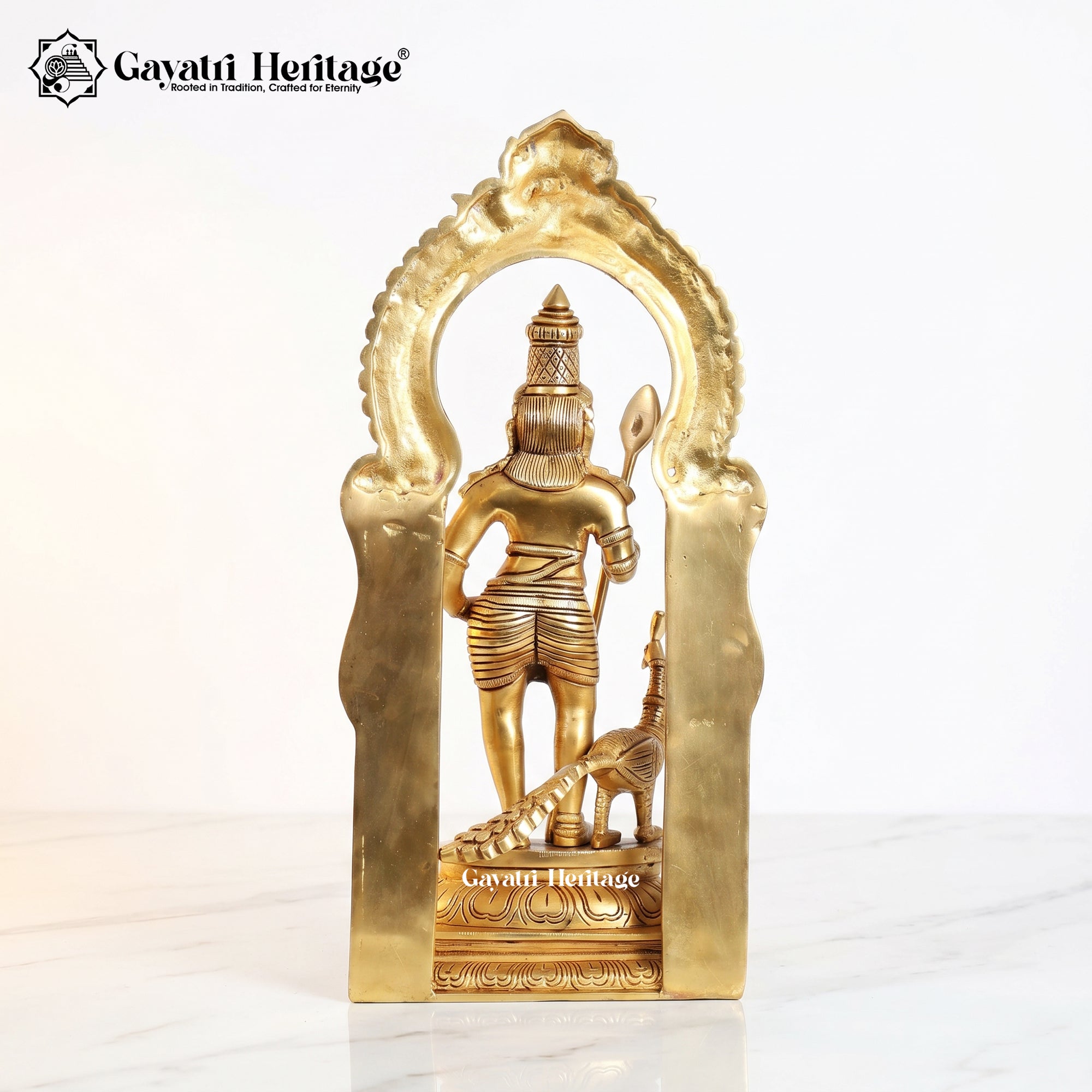 Brass Murugan Statue with Prabhavali | 17 Inch  Lord Kartikeya Idol |Gayatri Heritage