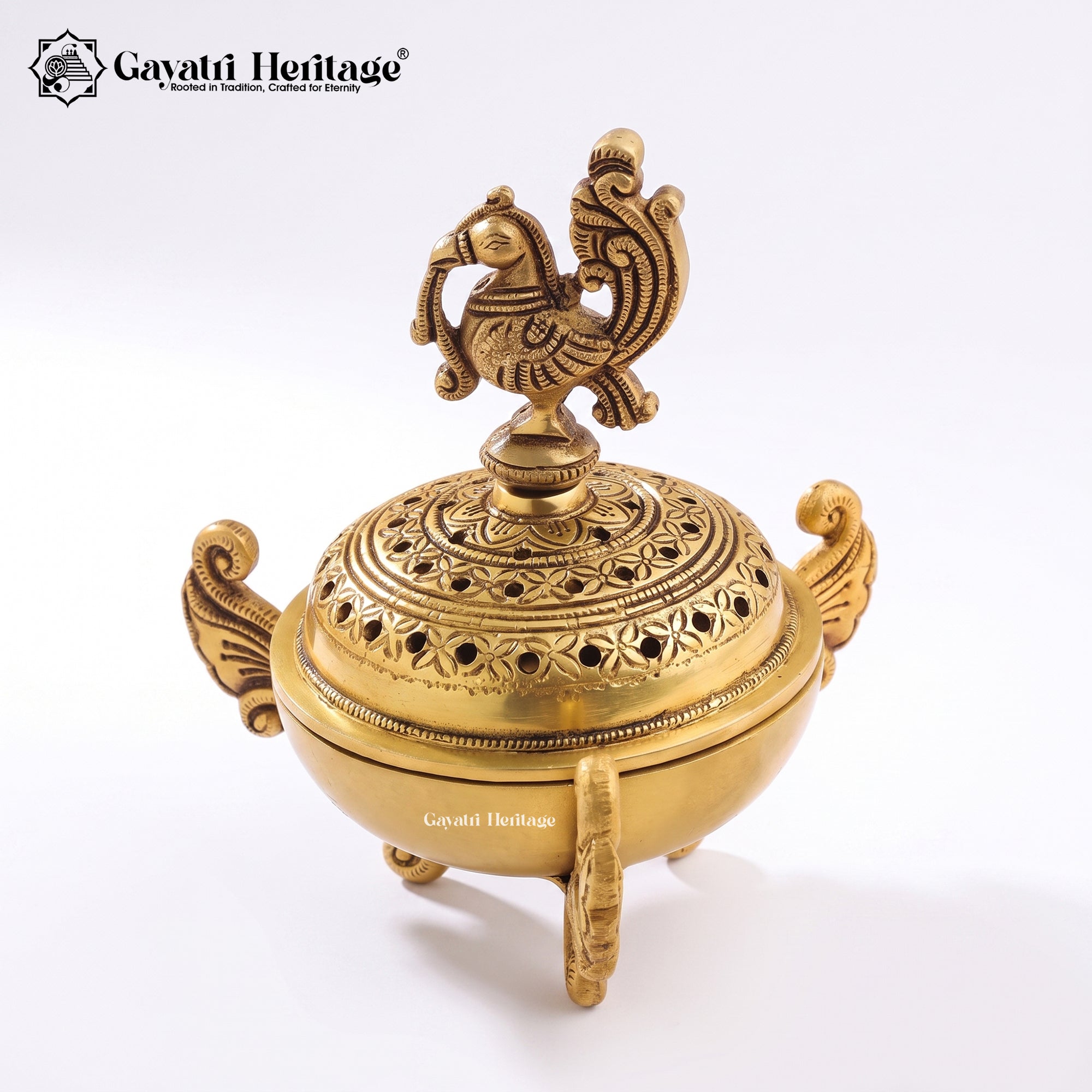 Brass Peacock Dhoop Dani & Incense Holder – Handcrafted Indian Pooja & Home Decor Gayatri Heitage