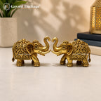 Brass Elephant Pair Statue | Handcrafted Decorative Elephant Set for Home Decor & Vastu