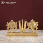 Brass Shankh Chakra Namam Set | Vishnu Emblem Wall Decor | Handmade Pooja Accent