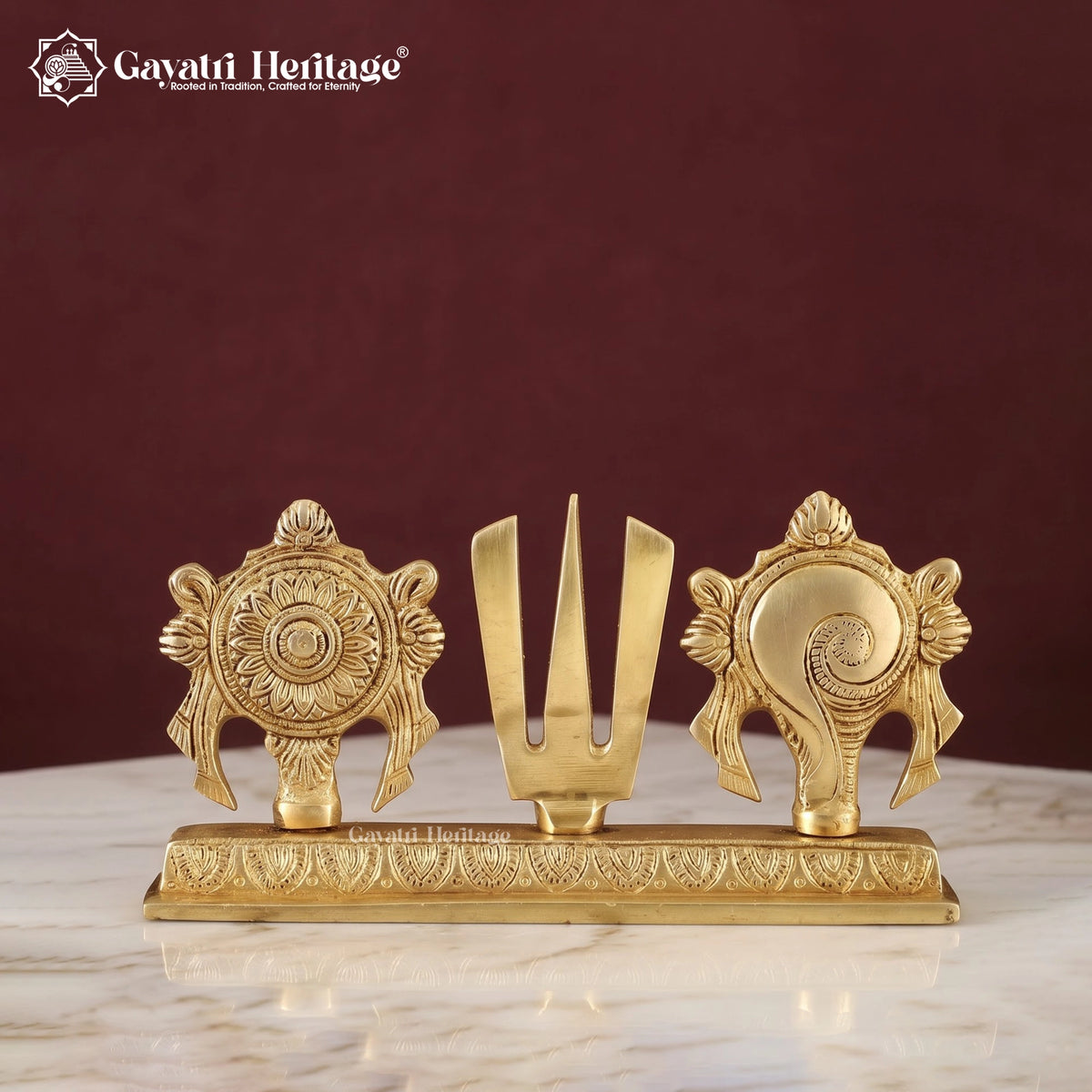 Brass Shankh Chakra Namam Set | Vishnu Emblem Wall Decor | Handmade Pooja Accent