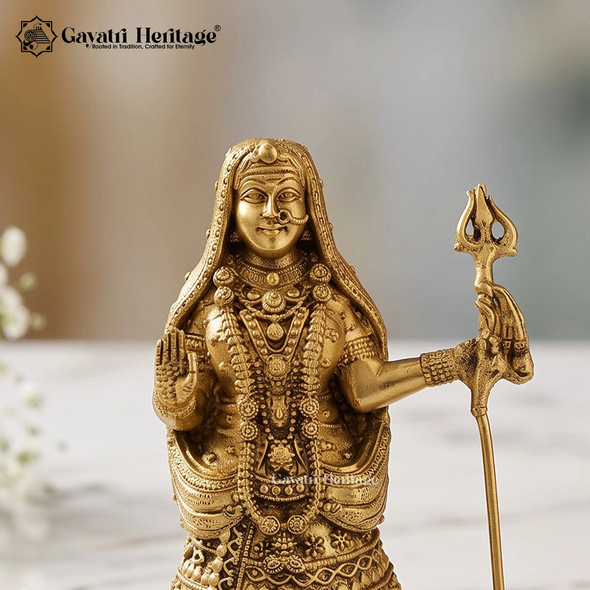 Brass Khodiyar Mata Statue with Crocodile | Handcrafted Gujarati Kuldevi Idol | Hindu Goddess Murti