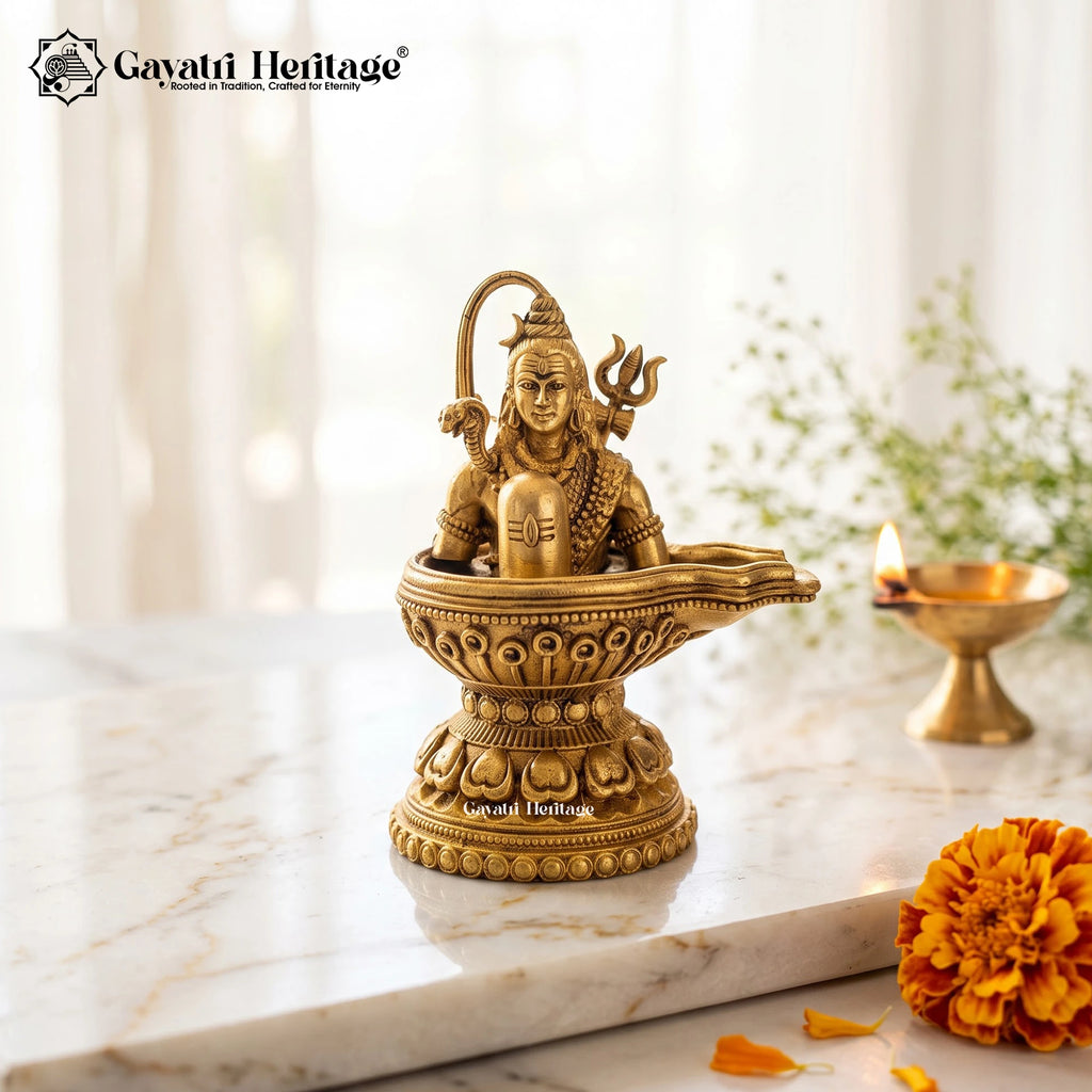 Brass Shivling Idol, Lord Shiva Mahadev with Ganga, Trishul & Snake, Shiva Lingam for Home Mandir & Pooja