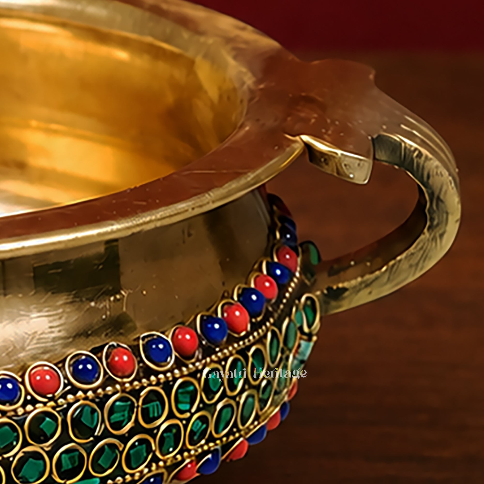 Brass Traditional Urli with Stone Work – Elegant Home Decor | Gayatri Heritage