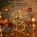 Brass Durga Maa on Lion Statue | Conical Crown Sherawali Idol