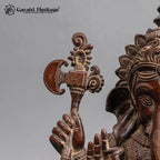 Brass Ganesha Statue | Antique Finish Ganesh Idol Seated on Lotus | 16 Inch Hindu God Home Decor