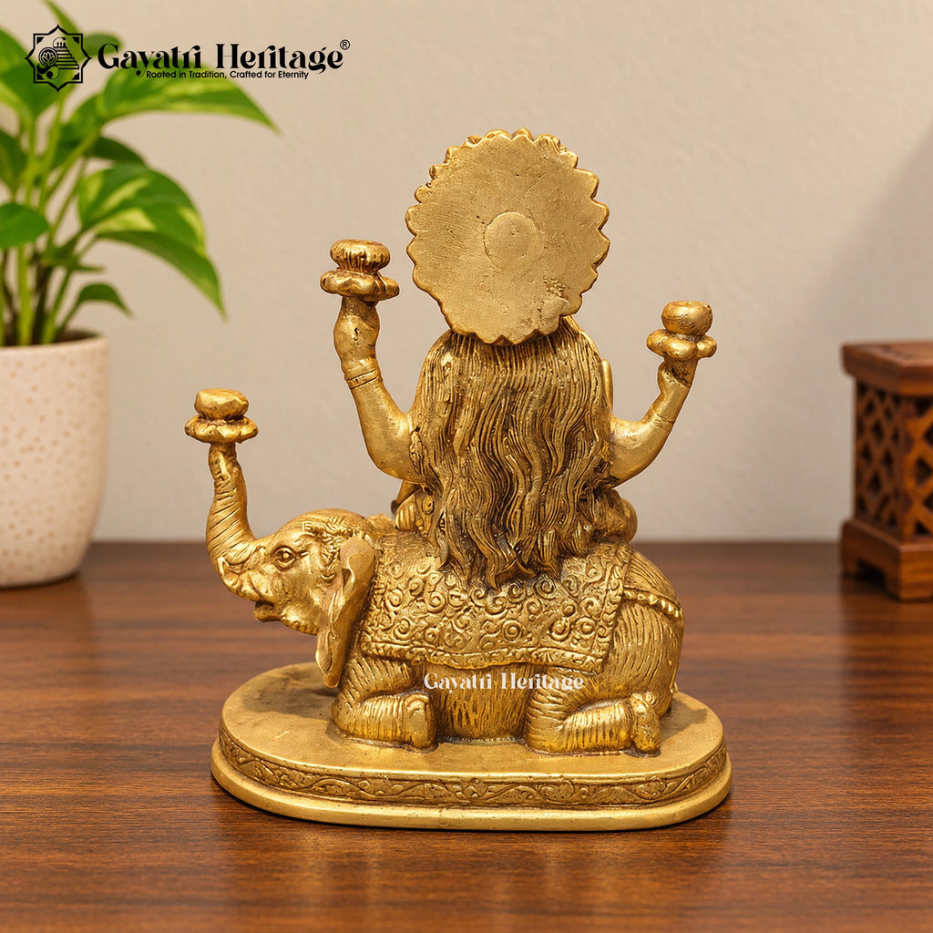 Brass Gaja Lakshmi Statue – Handcrafted Goddess Lakshmi Idol on Elephant for Pooja Mandir & Home Decor