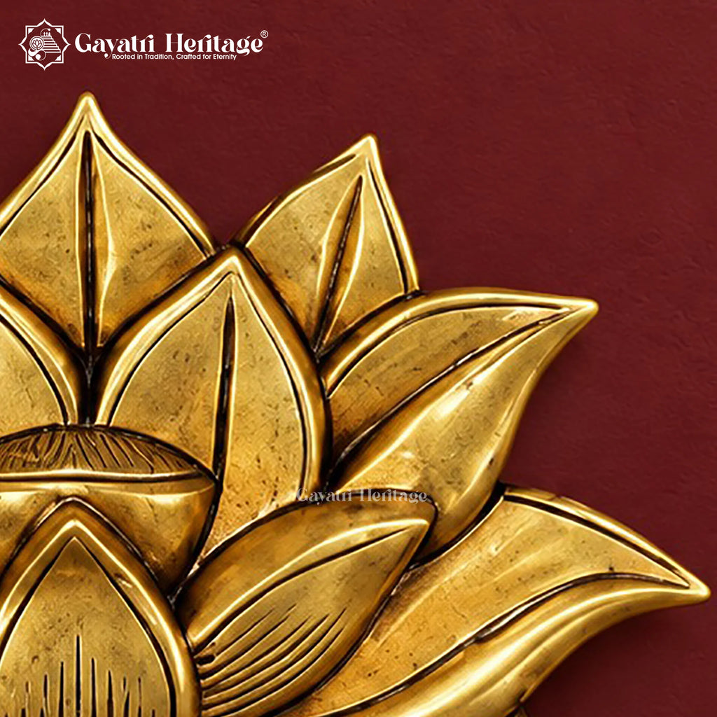Brass Lotus Wall Hanging | Antique Gold Finish Flower Art | Handmade Wall Decor for Home