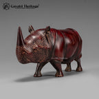 Brass Rhino Statue – Deep Red Maroon Antique Finish with Textured Skin Detail