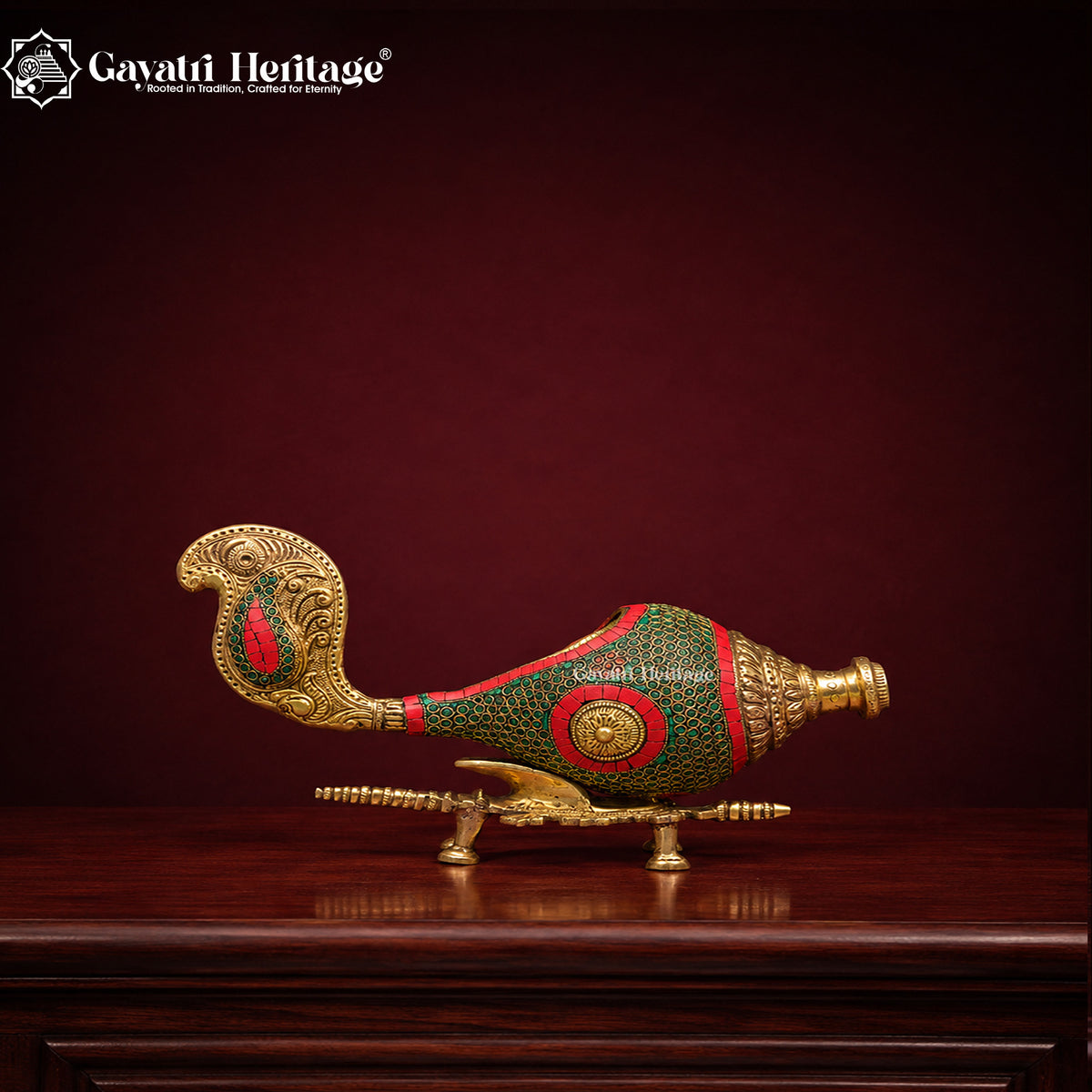 Brass Shankh with Stand in Stone Work – Divine Decor | Gayatri Heritage