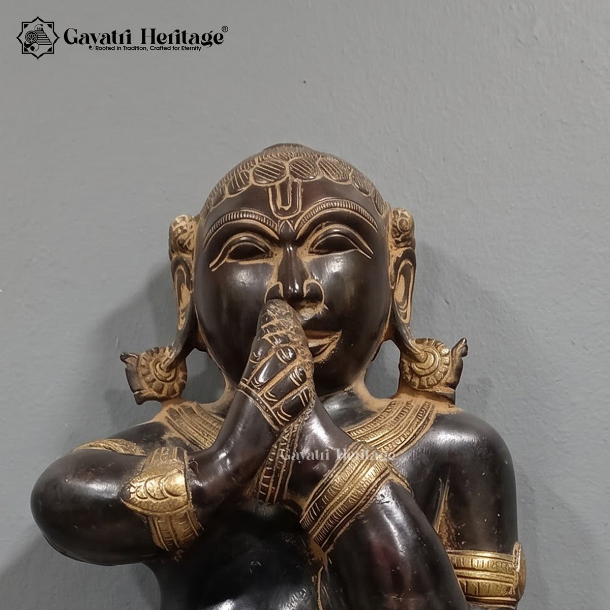 Brass Laddu Gopal Wall Art | Antique Black Finish with Gold Detailing